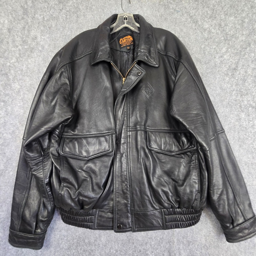 Vtg International Truck Navistar Leather Bomber Jacket L Canyon Outback Black